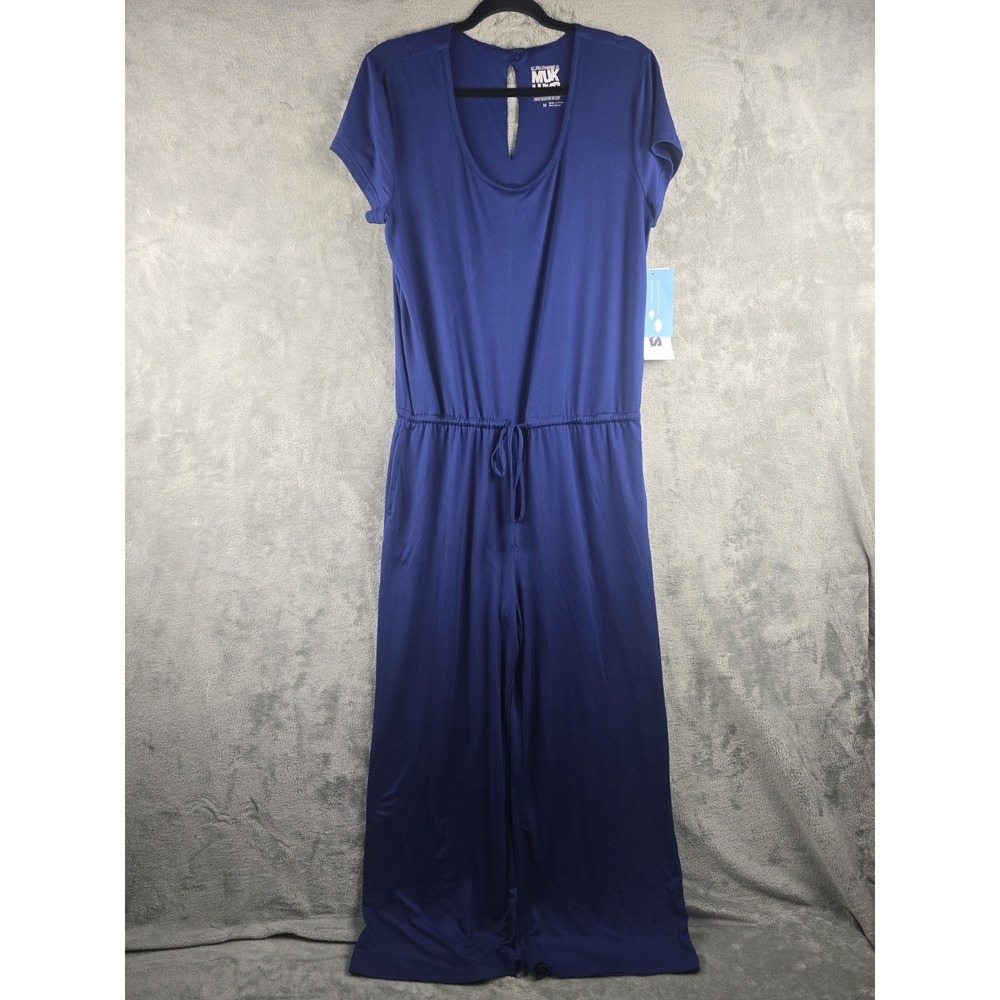 Muk Luks Cloud Knit Jumpsuit Womens Medium Blue Stretch‎ Drawstring NWT